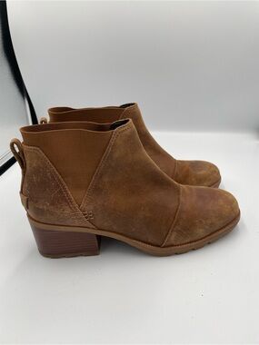Sorel Cate Chelsea Ankle Booties Women Size 10 Brown  Leather Chunky Heel